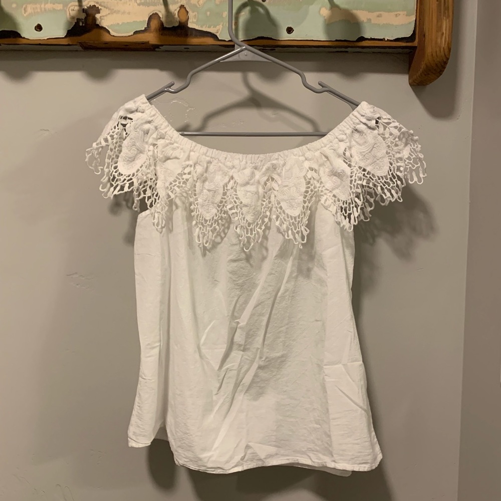 White Off The Shoulder Top With Lace